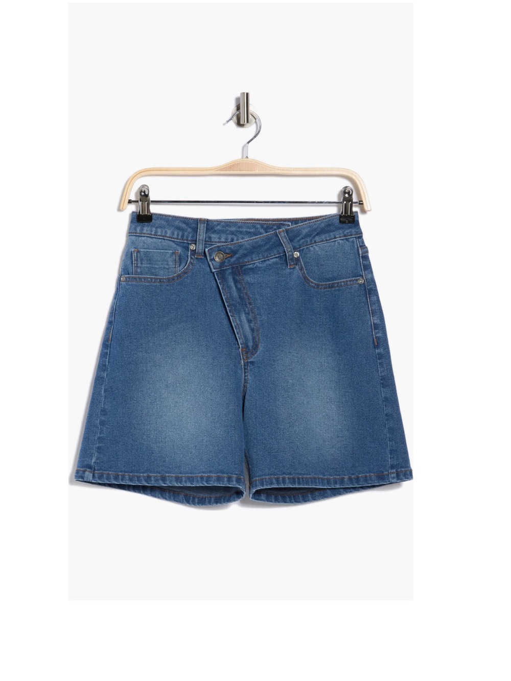 🆕 Vigoss cross waist stretch Bermuda shorts Blue Denim Women’s Shorts Size 29